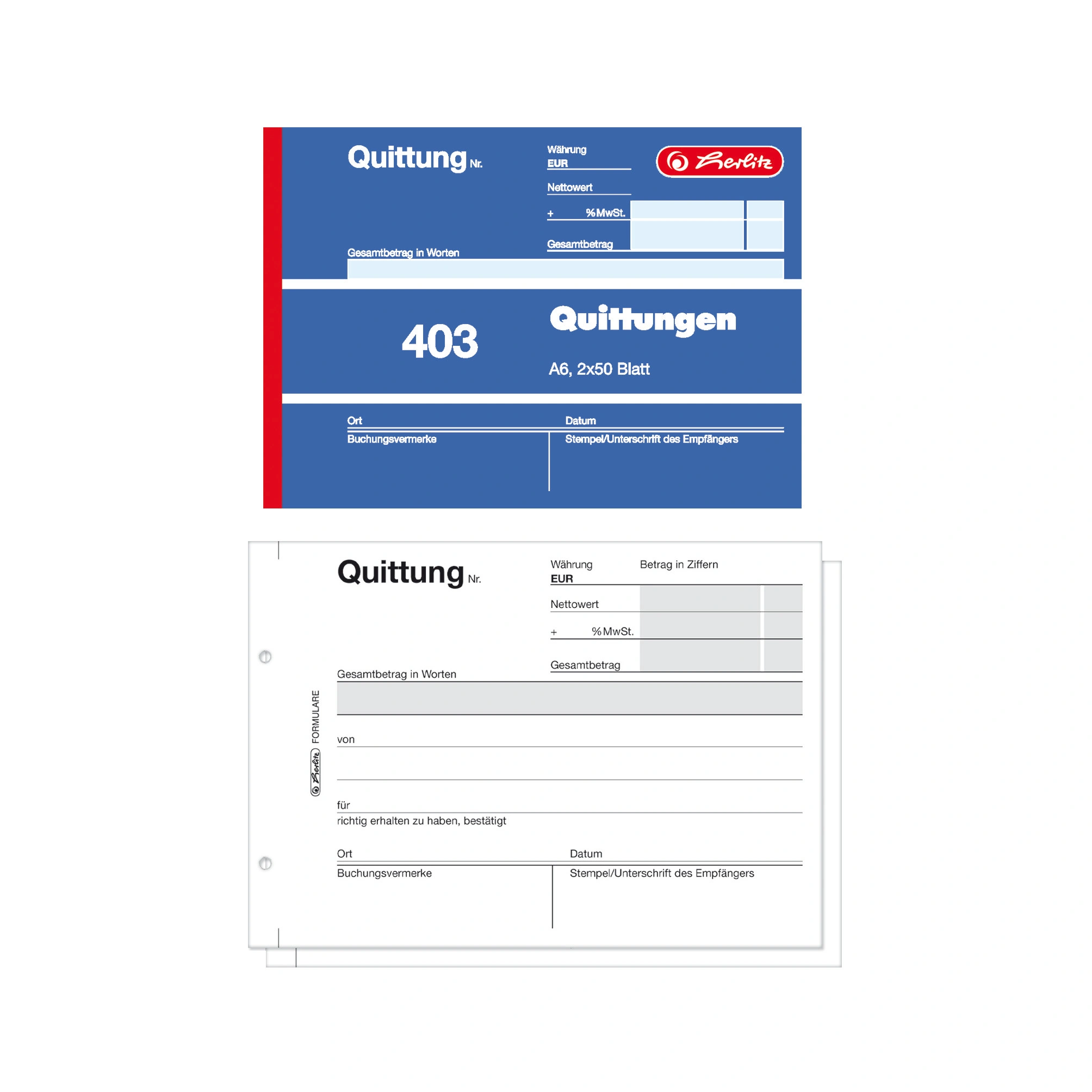 herlitz Formularbuch "Quittung 403", DIN A6, 2 x 50 Blatt (EAN: 4008110886619)