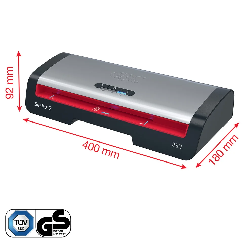 GBC Laminiergerät 250, bis DIN A4, schwarz/silber/rot (EAN: 5028252645553)