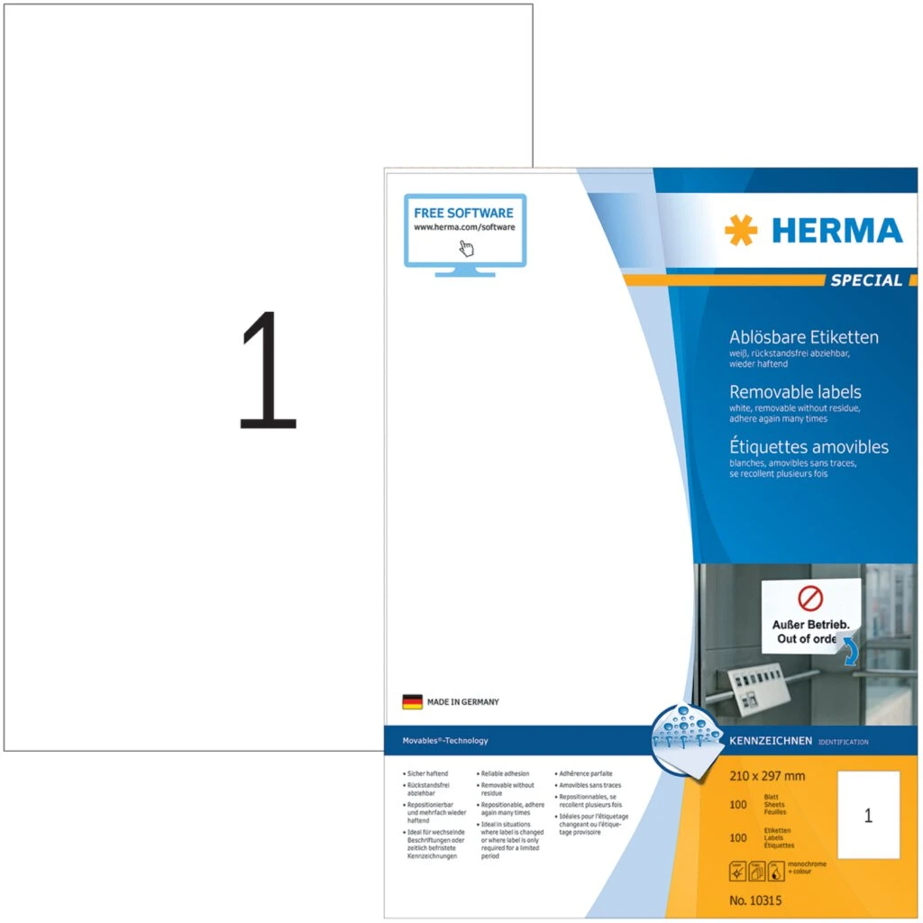 HERMA Universal-Etiketten SPECIAL, 210 x 297 mm, weiß (EAN: 4008705103152)
