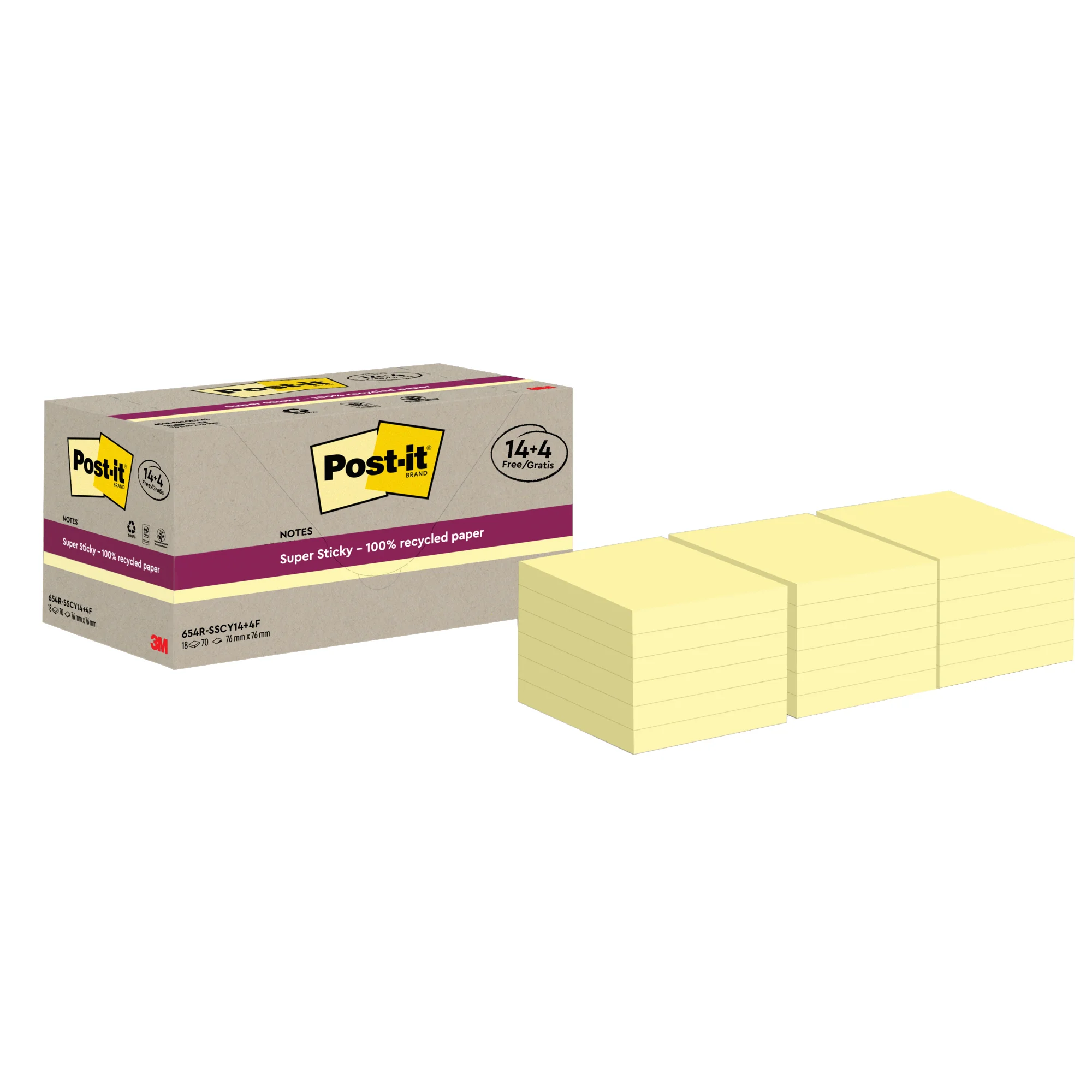 Post-it Haftnotizen super sticky Recycling notes, gelb (EAN: 4064035060893)