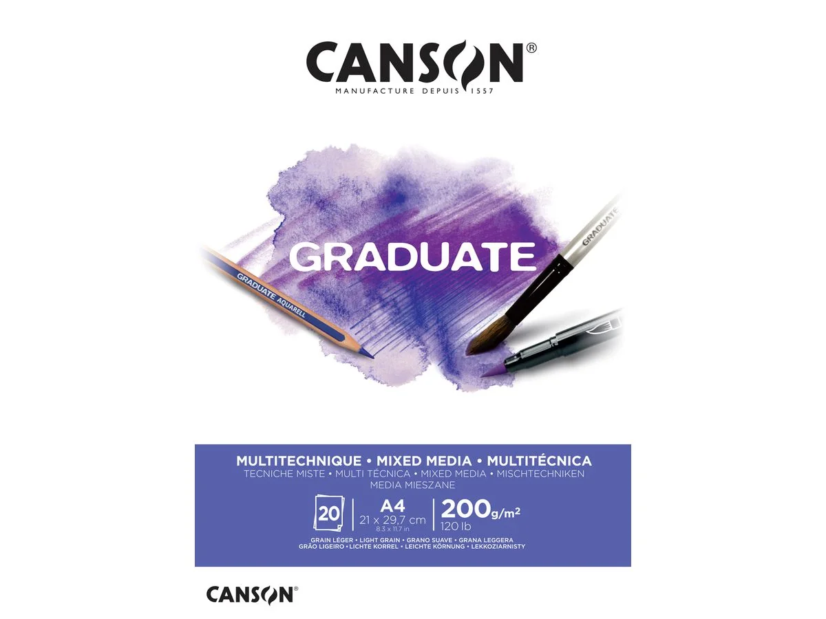 CANSON Studienblock GRADUATE MIXED MEDIA, weiß, DIN A4 (EAN: 3148950021199)