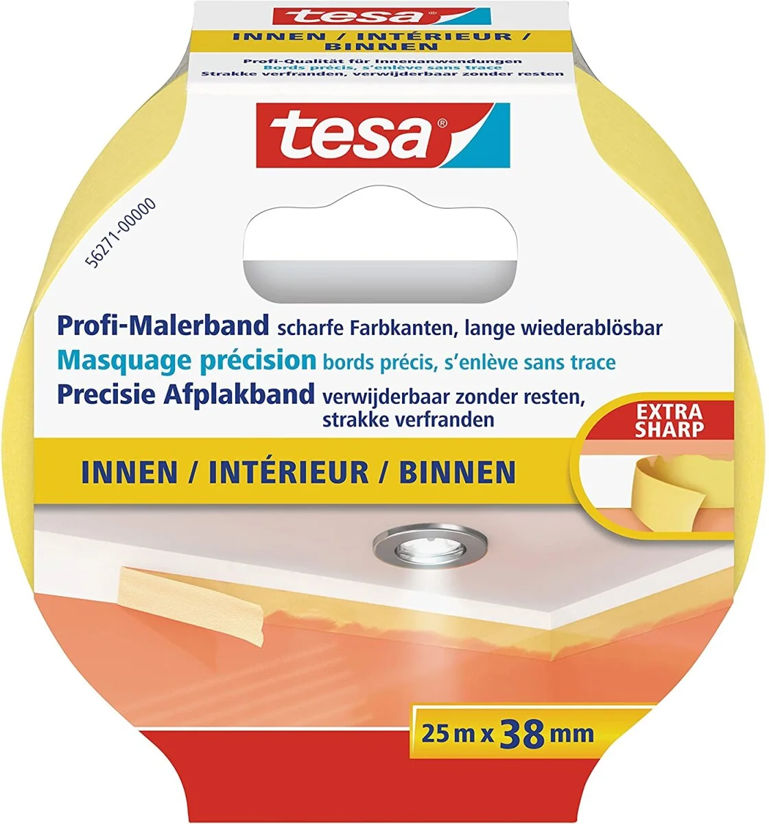 tesa Maler Krepp Precision Indoor Abdeckband, 38 mm x 25 m (EAN: 4042448150097)
