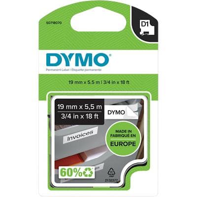 DYMO D1 Schriftbandkassette schwarz/weiß, 19 mm x 5,5 m (EAN: 5411313169608)