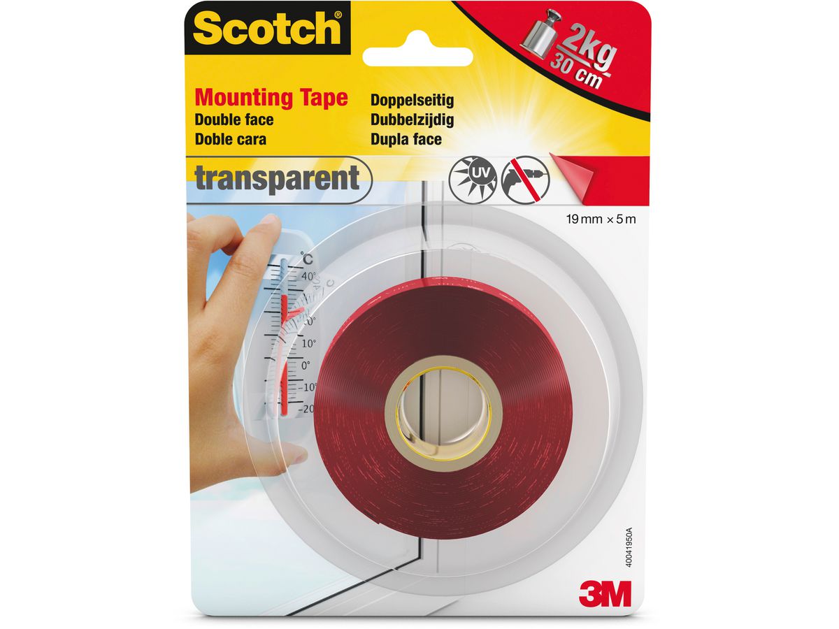 3M Scotch-Fix Transparentes Montageklebeband, 19 mm x 5 m (EAN: 4046719732340)