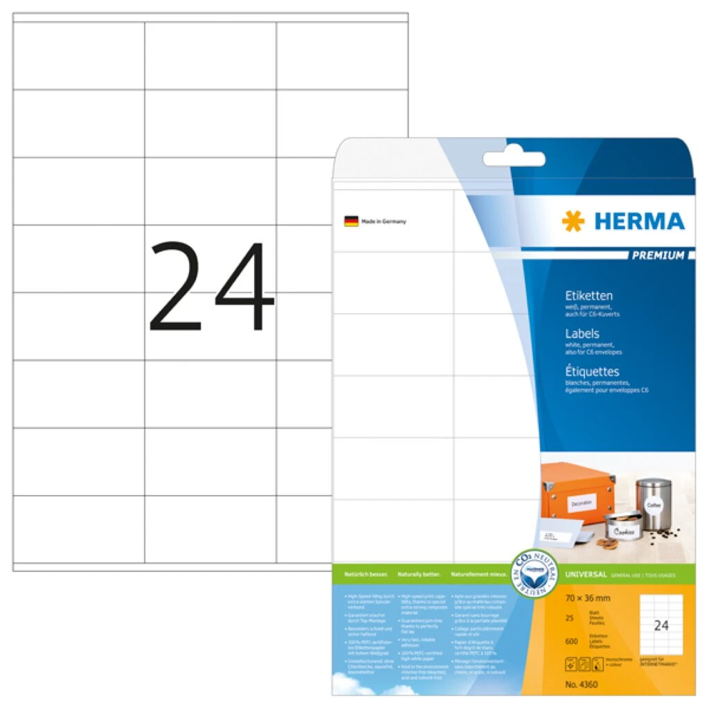 HERMA Universal-Etiketten PREMIUM, 70 x 36 mm, weiß (EAN: 4008705043601)