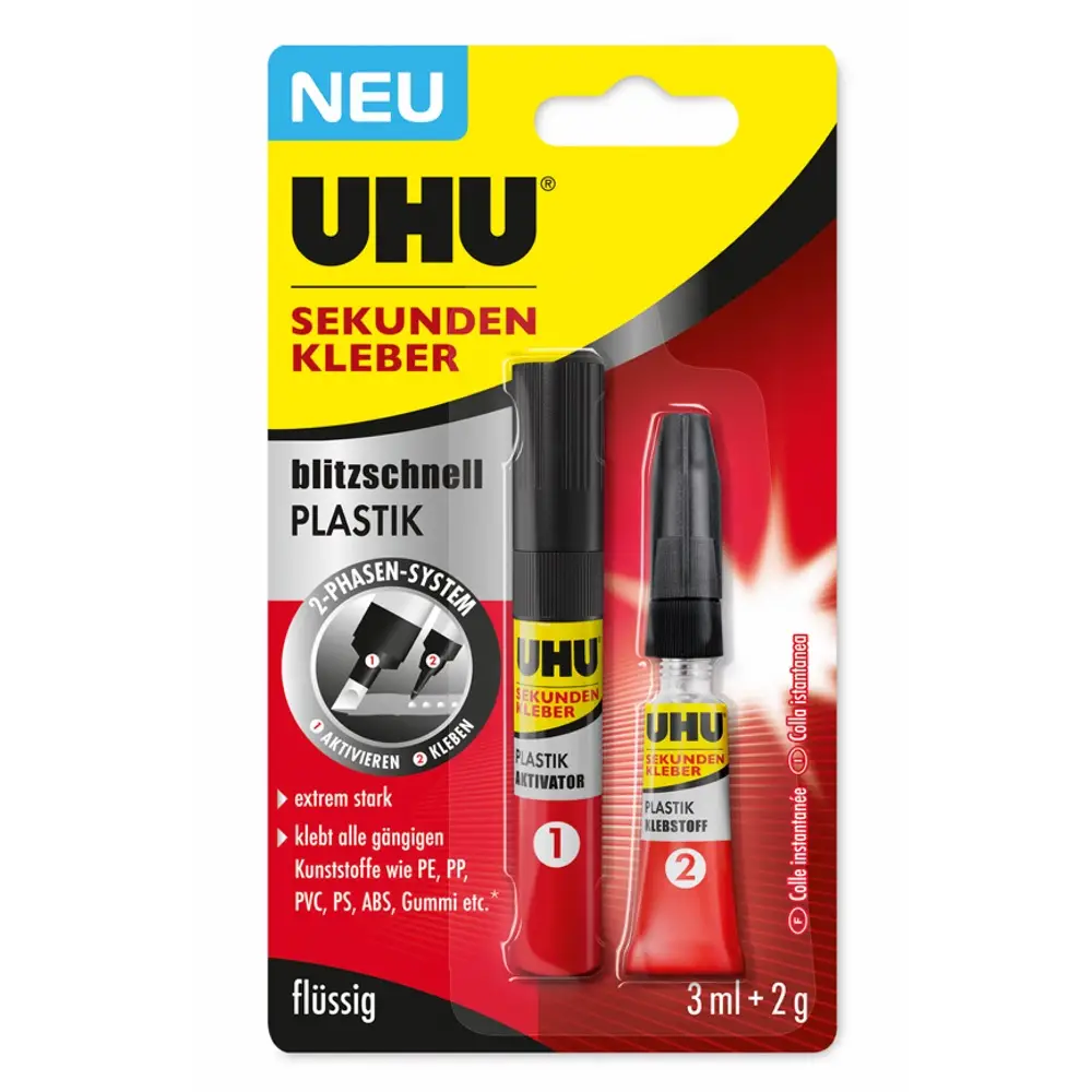 UHU Sekundenkleber blitzschnell PLASTIK, 3 ml + 2 g (EAN: 4026700461404)