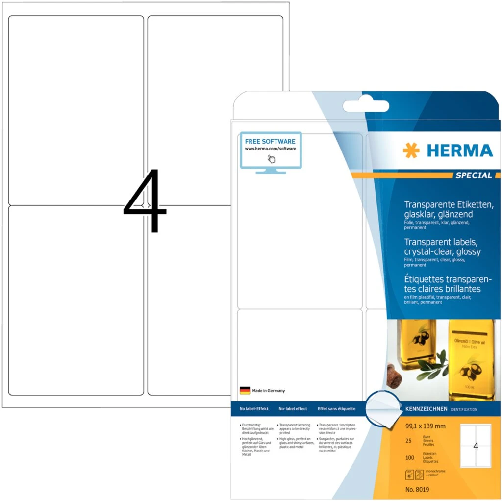 HERMA Transparente Folien-Etiketten SPECIAL, 99,1 x 139 mm, glasklar (EAN: 4008705080194)