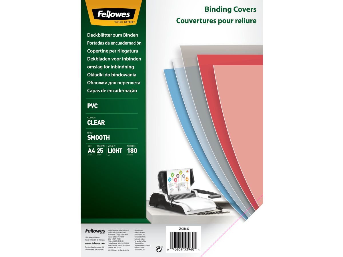 Fellowes Deckblatt, DIN A4, PVC, transparent, 0,18 mm (EAN: 0043859539604)