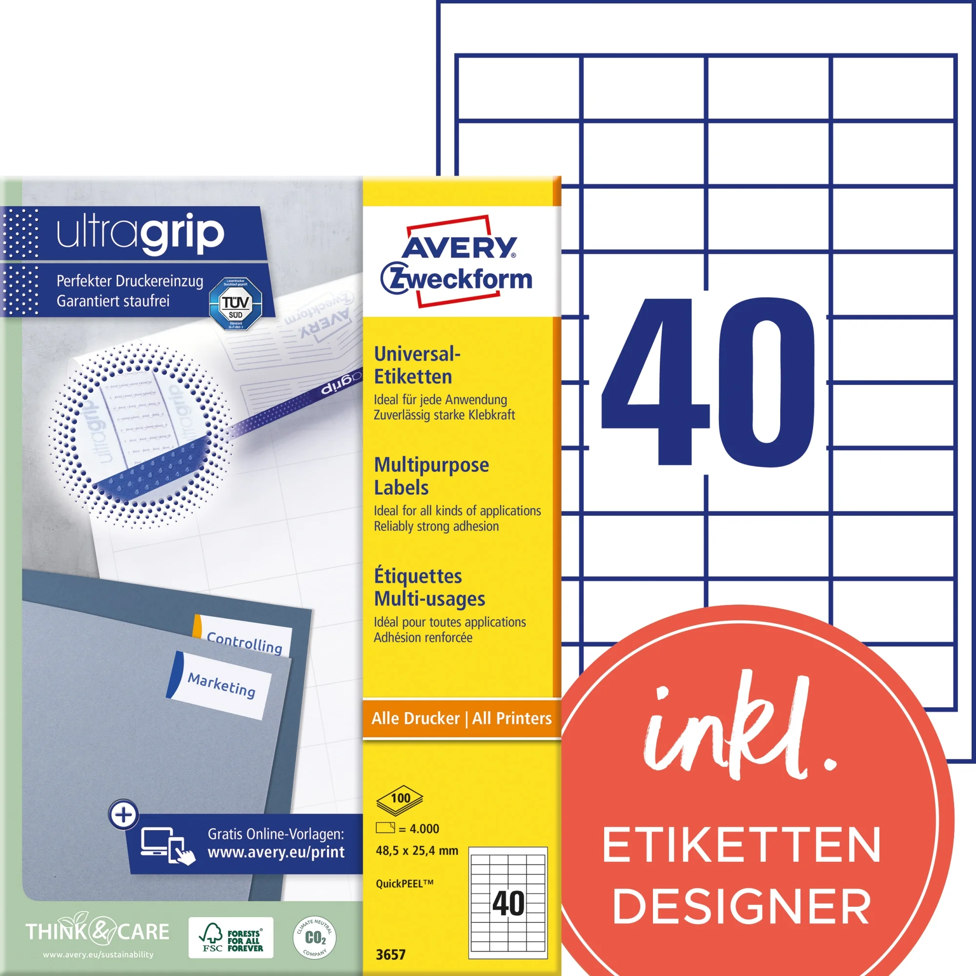 AVERY Zweckform Universal-Etiketten, 48,5 x 25,4 mm, weiß (EAN: 4004182036570)