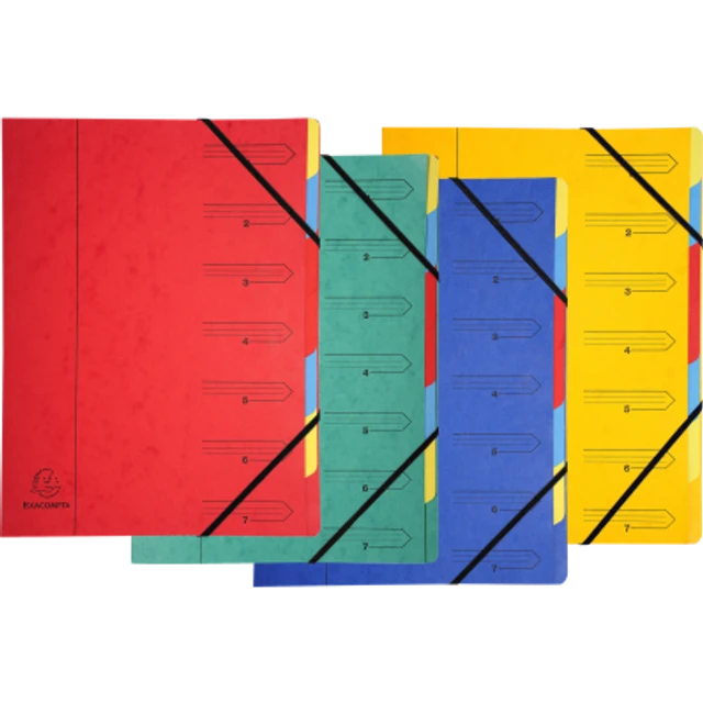 EXACOMPTA Ordnungsmappe, DIN A4, Karton, 7 Fächer, sortiert, blau, gelb, rot und grün (EAN: 3130630540700)
