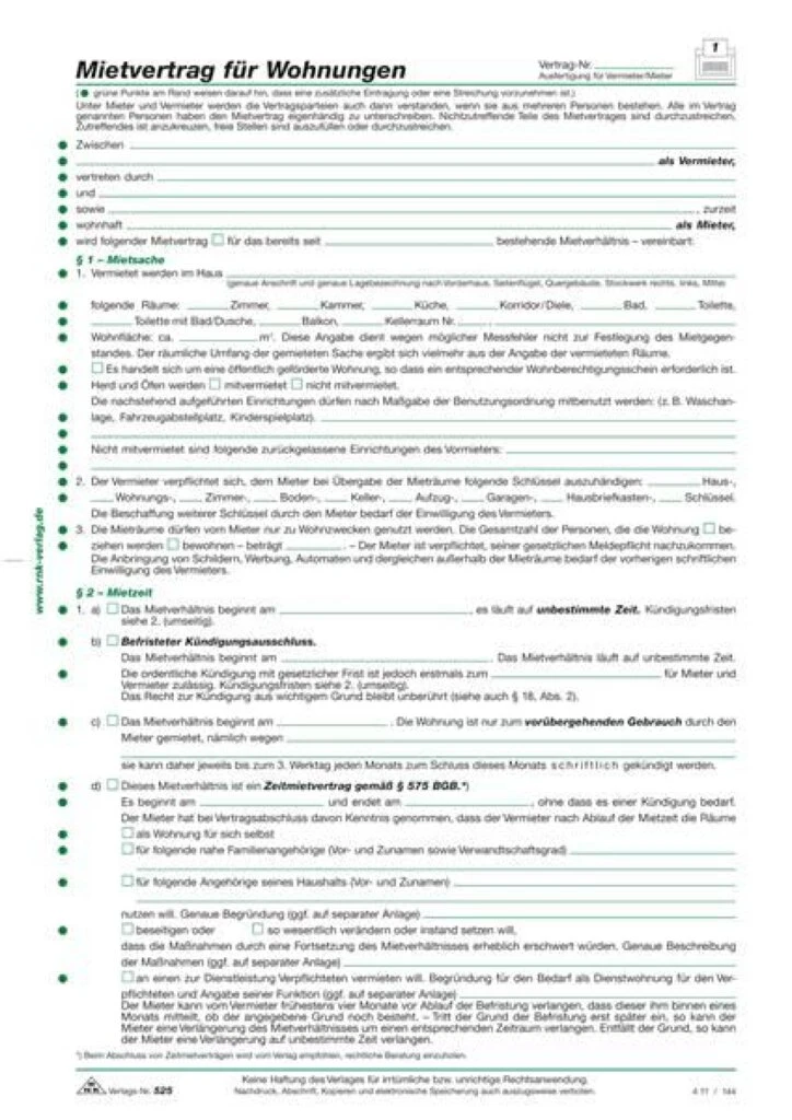 RNK Verlag Vordruck "Mietvertrag für Wohnungen", DIN A4 (EAN: 4002871052511)