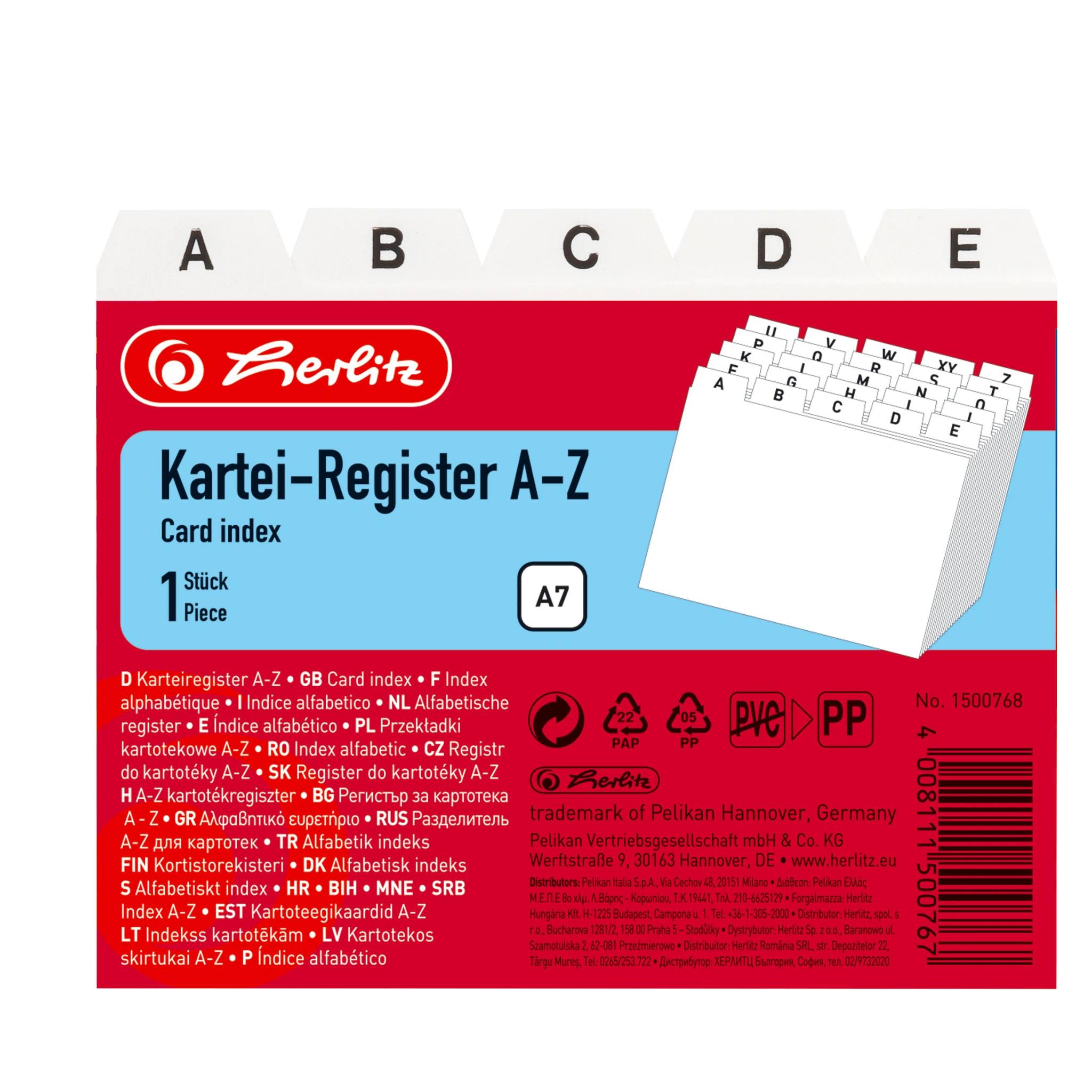 herlitz Karteiregister A - Z, PP, A7 quer, weiß, 24-teilig (EAN: 4008111500767)