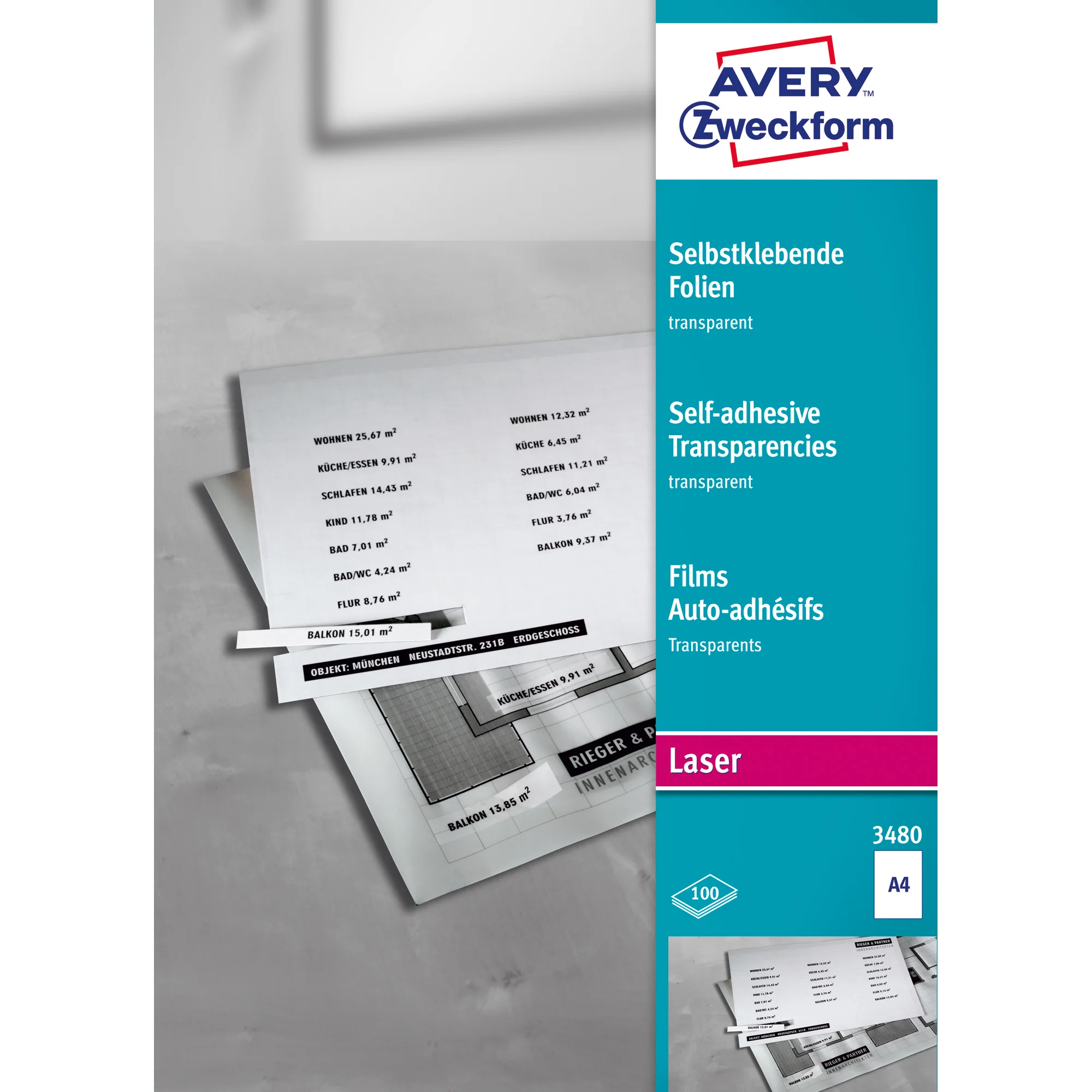 AVERY Zweckform Laser/Kopier-Folien A4 transparent 100 Stück (EAN: 4004182034804)