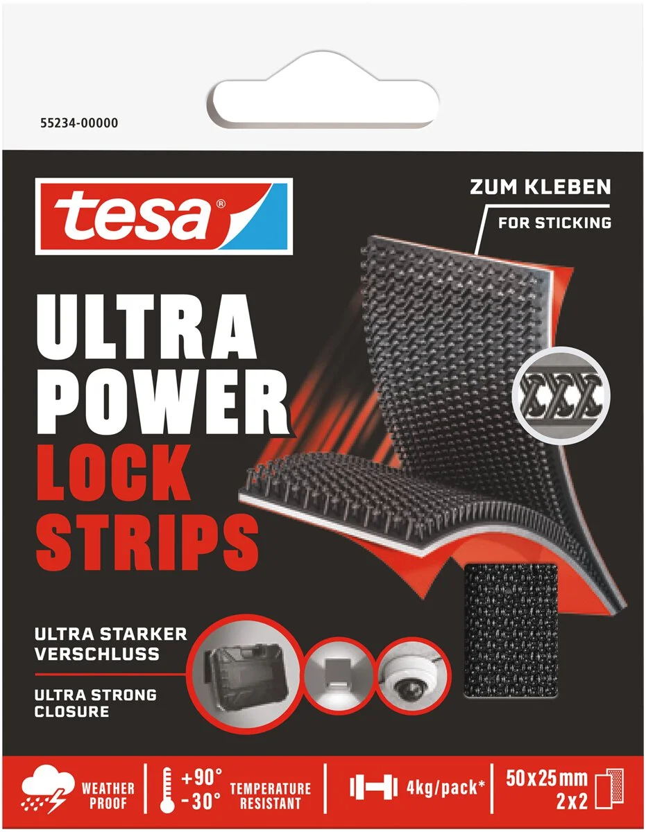 tesa Klettstreifen Ultra Power Lock Strips, 25 mm x 50 mm (EAN: 4063565403903)