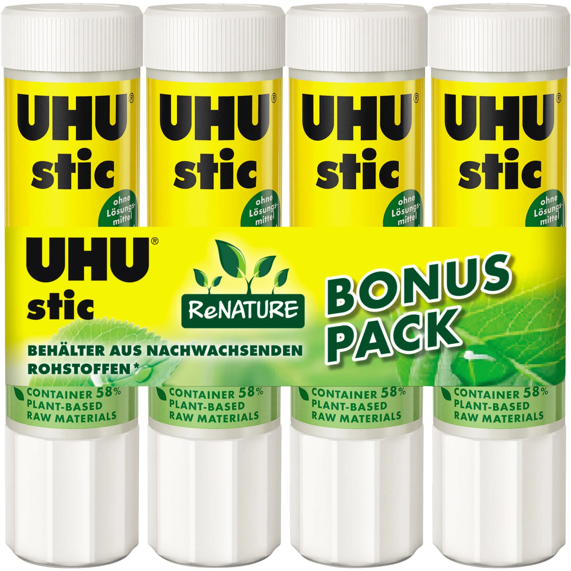 UHU Klebestift stic ReNATURE, lösemittelfrei, 4 x 21 g (EAN: 4026700482003)