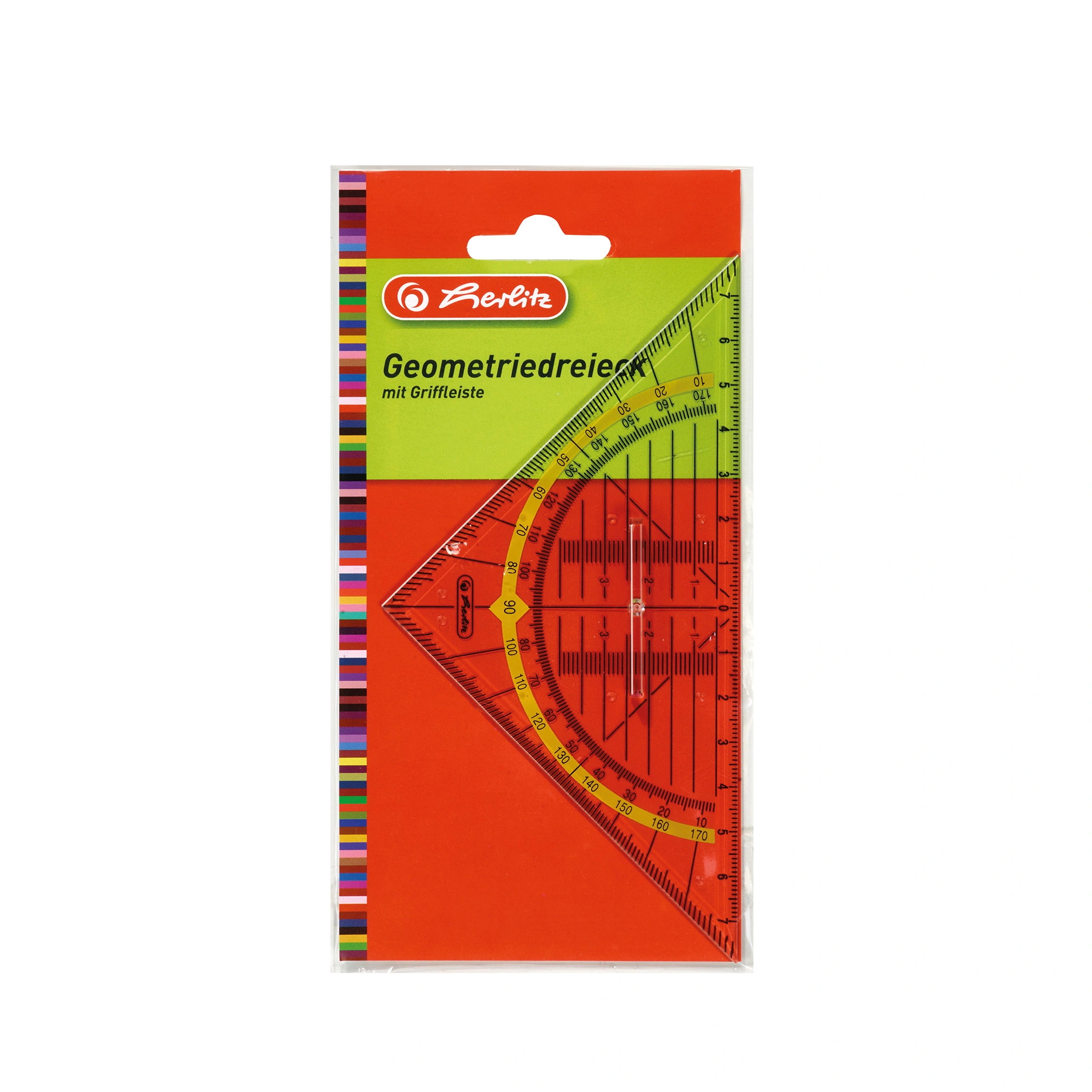 herlitz Geometriedreieck mit Griffleiste, Hypotenuse: 160 mm, transparent (EAN: 4008110194448)