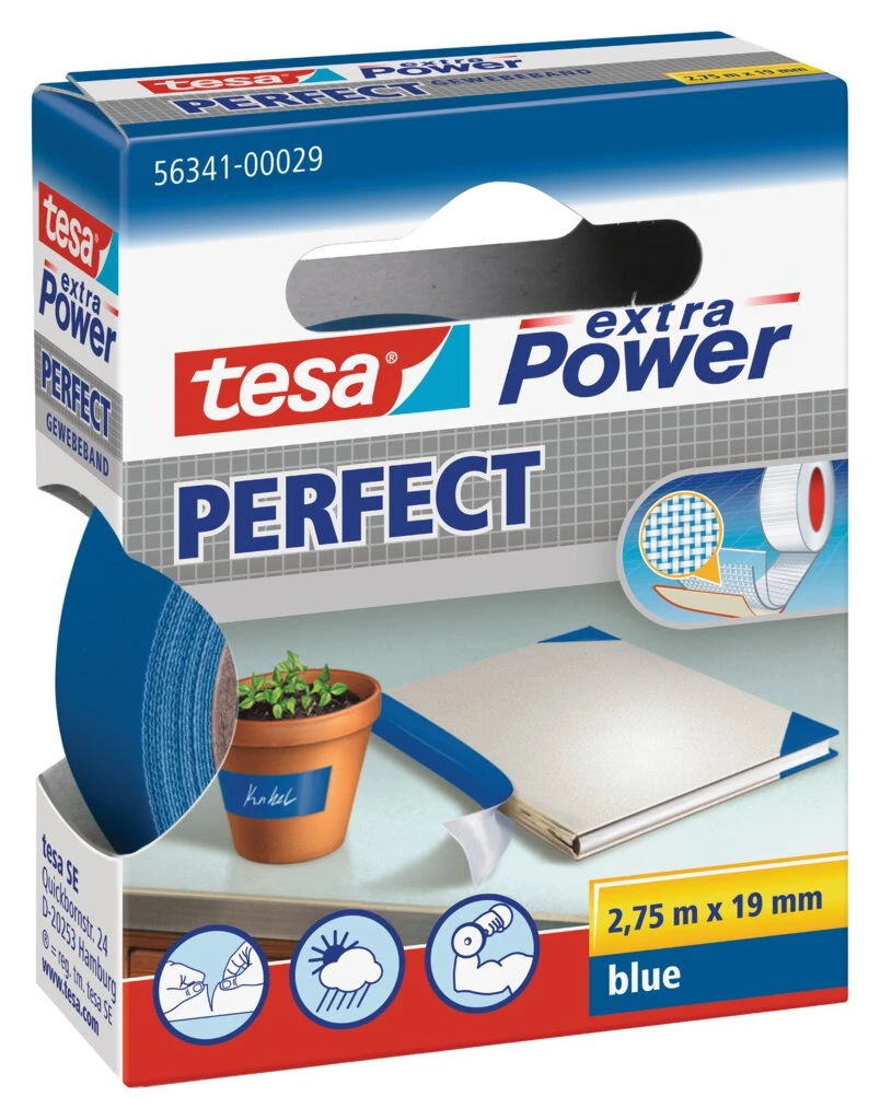 tesa Gewebeband extra Power PERFECT, 19 mm x 2,75 m, blau (EAN: 4042448044037)