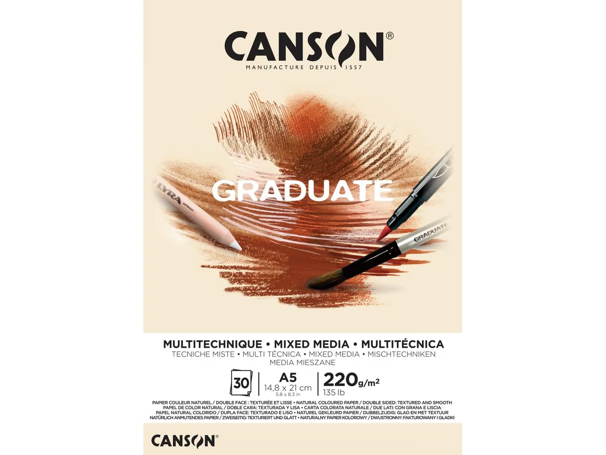 CANSON Studienblock GRADUATE MIXED MEDIA, natur, DIN A5 (EAN: 3148950009364)