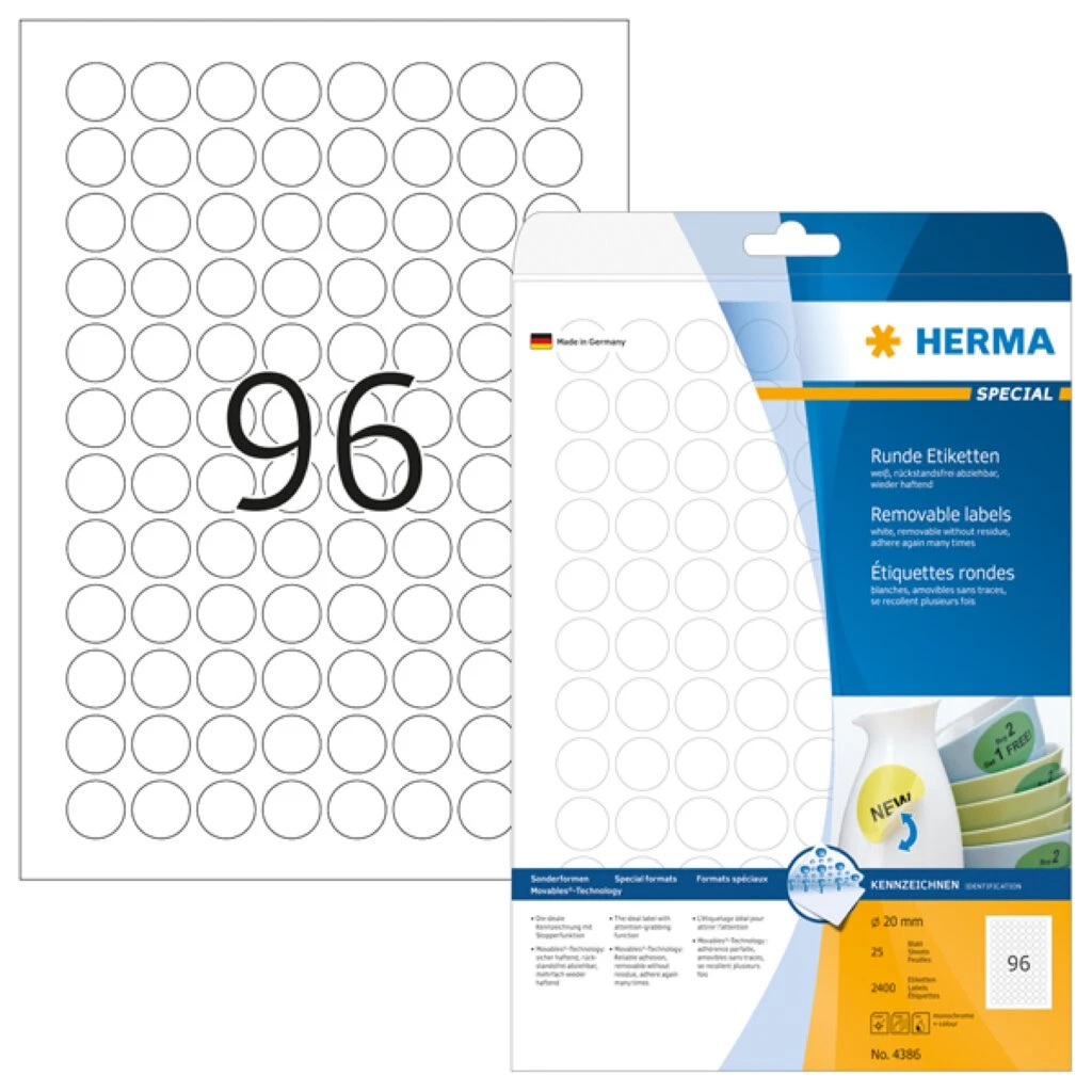HERMA Universal-Etiketten SPECIAL, Durchmesser 20 mm, weiß (EAN: 4008705043861)