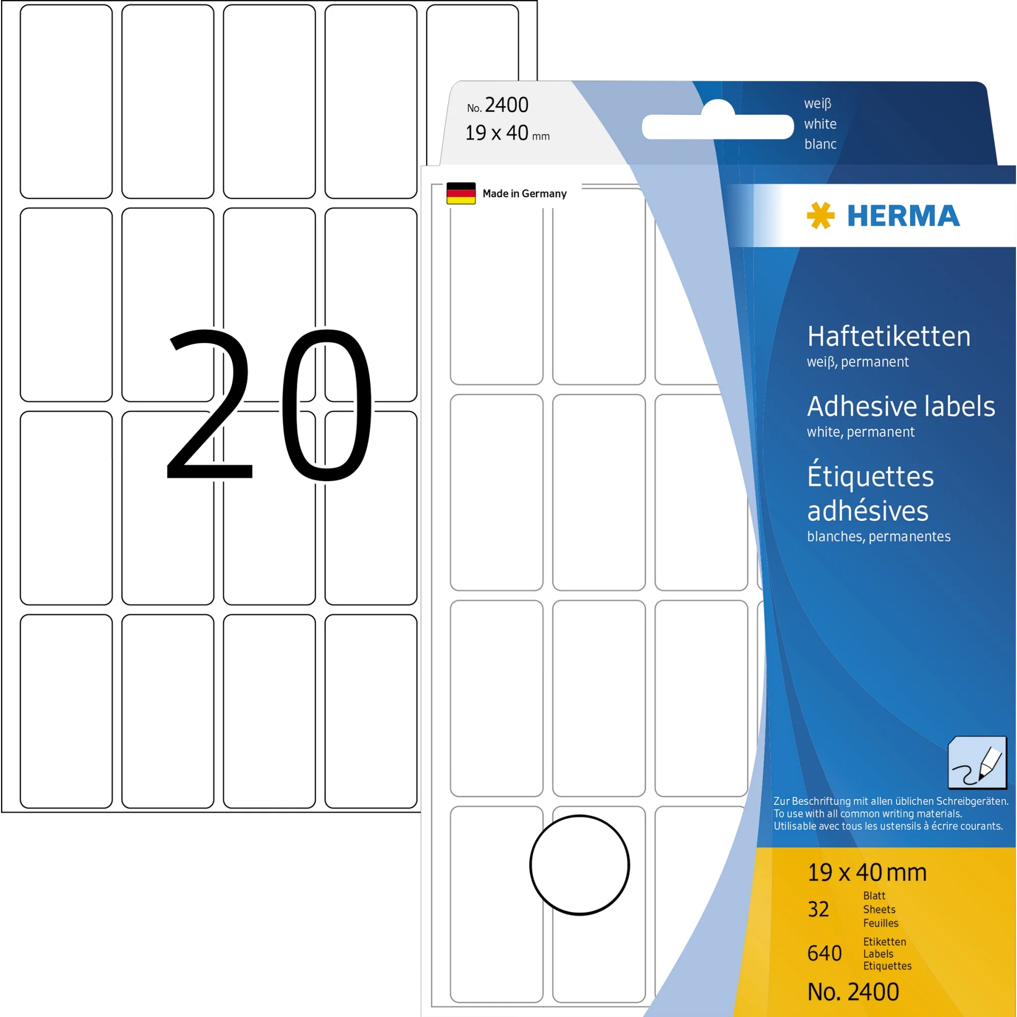HERMA Vielzweck-Etiketten, 19 x 40 mm, weiß, Großpackung (EAN: 4008705024006)