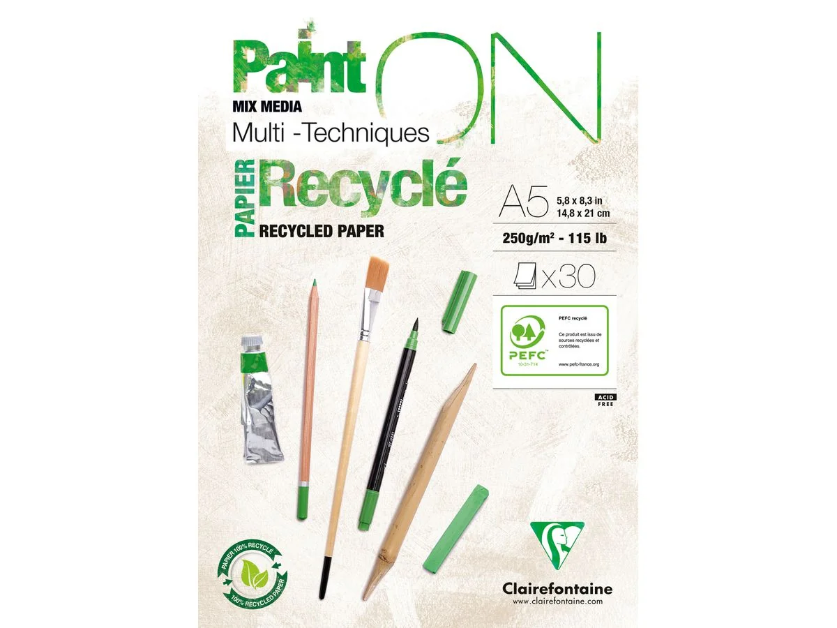 Clairefontaine Zeichenpapierblock PAINT'ON Recyclé, DIN A5, extraweiß (EAN: 3329689757409)