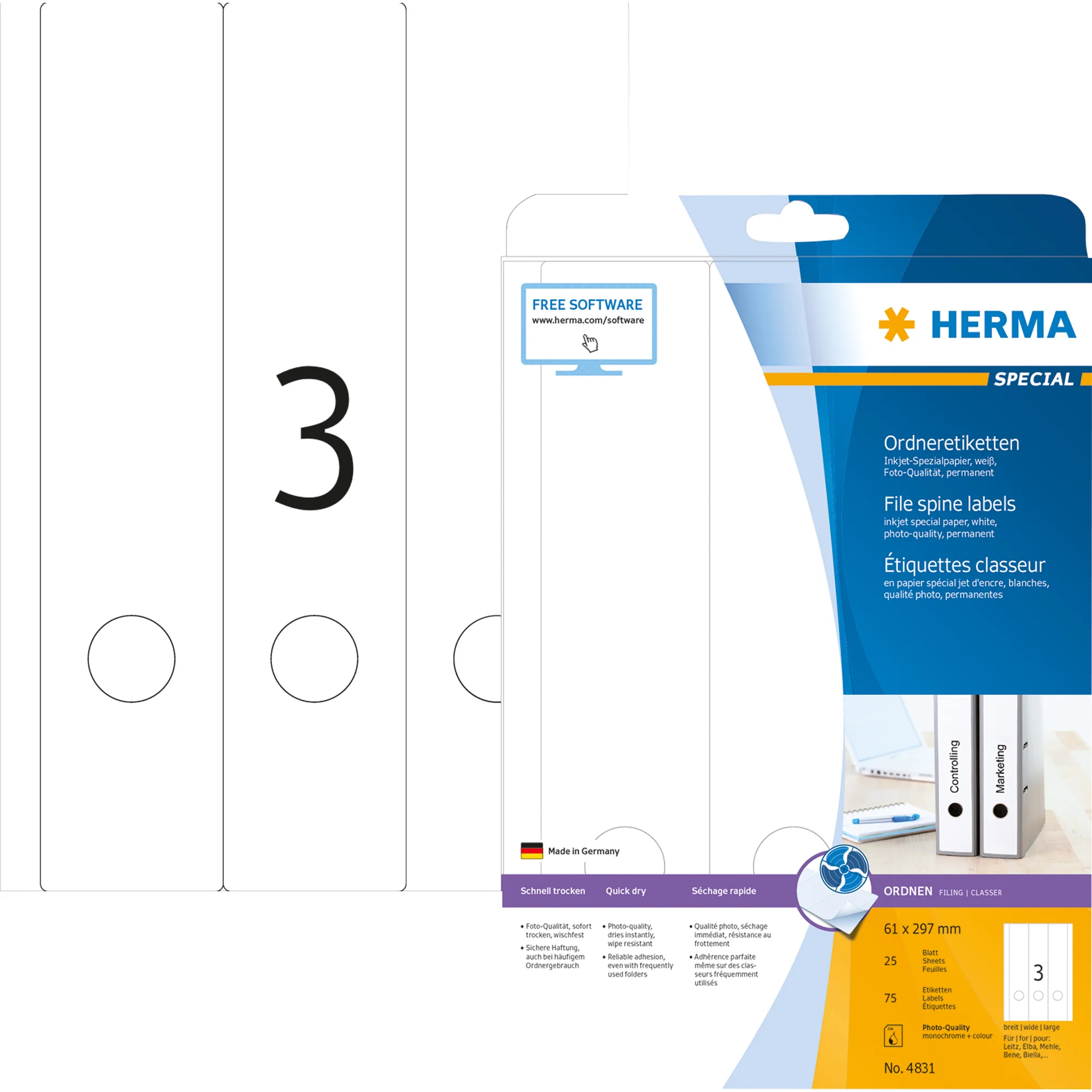 HERMA Ordnerrücken-Etiketten SPECIAL, 297 x 61 mm, weiß (EAN: 4008705048316)