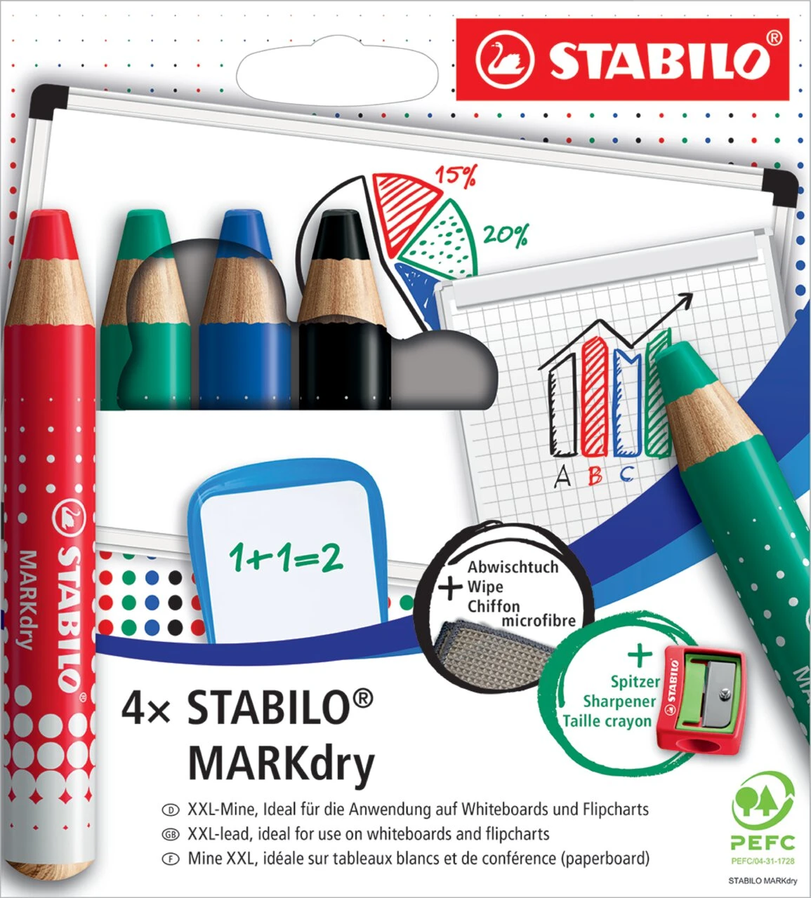 STABILO Whiteboard-Marker MARKdry, 4er Etui (EAN: 4006381582520)