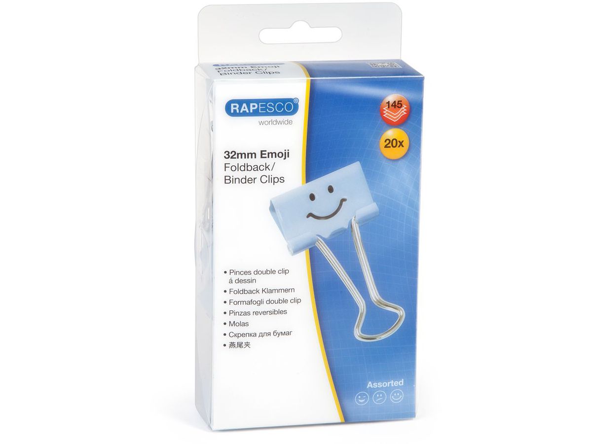 RAPESCO Foldback-Klammern, (B)32 mm, hellblau, Emoji (EAN: 5018505025935)