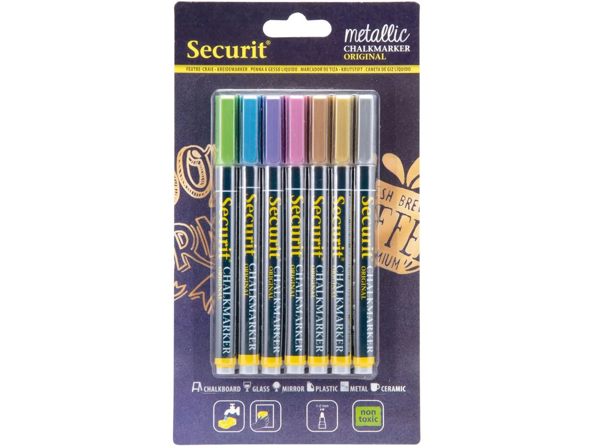 Securit Kreidemarker ORIGINAL SMALL, 7er Set, pink, grün, blau, violett, kupfer, gold und silber (EAN: 8719075285091)