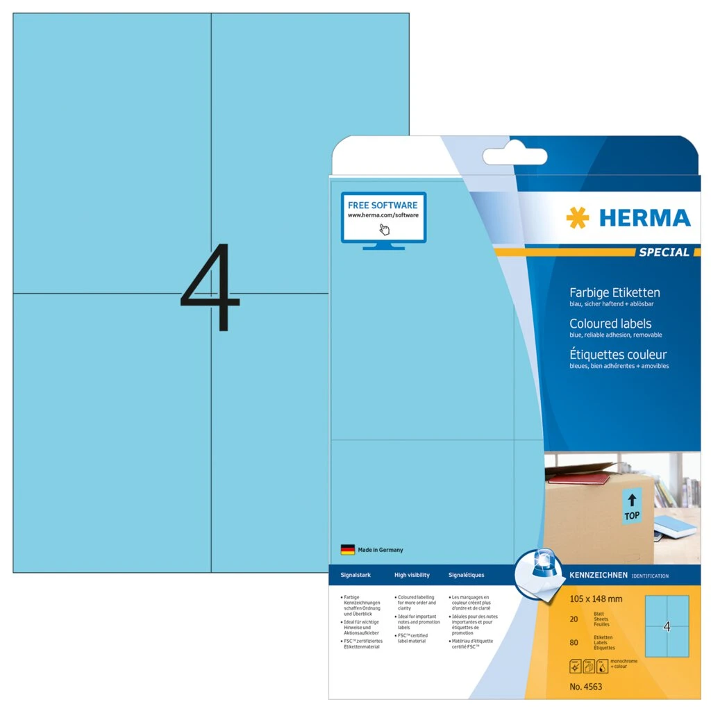 HERMA Universal-Etiketten SPECIAL, 105 x 148 mm, blau (EAN: 4008705045636)