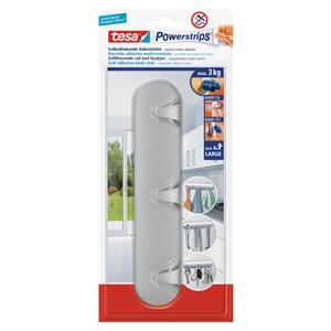 tesa Powerstrips Hakenleiste, mit 3 Haken, matt chrom (EAN: 4042448136091)