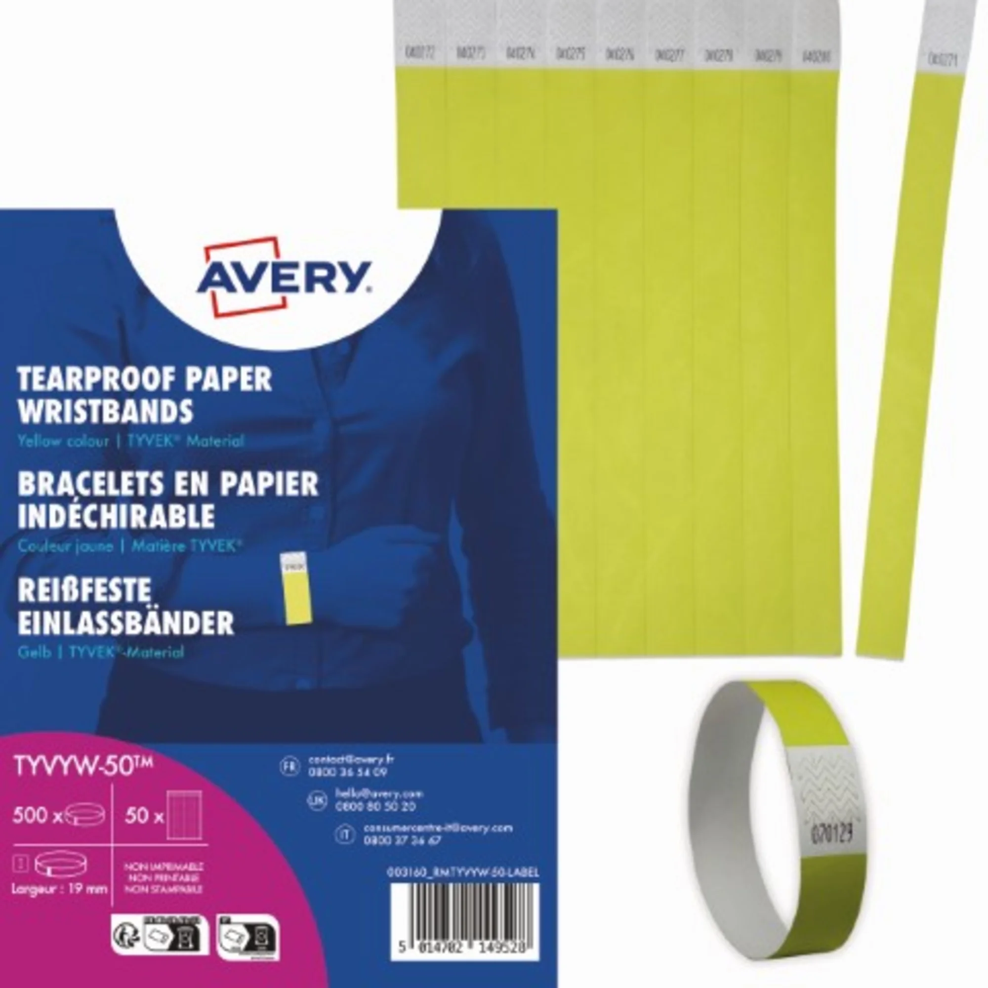 AVERY Eventbänder/Einlassbänder, 256 x 19 mm, neongelb (EAN: 5014702149528)
