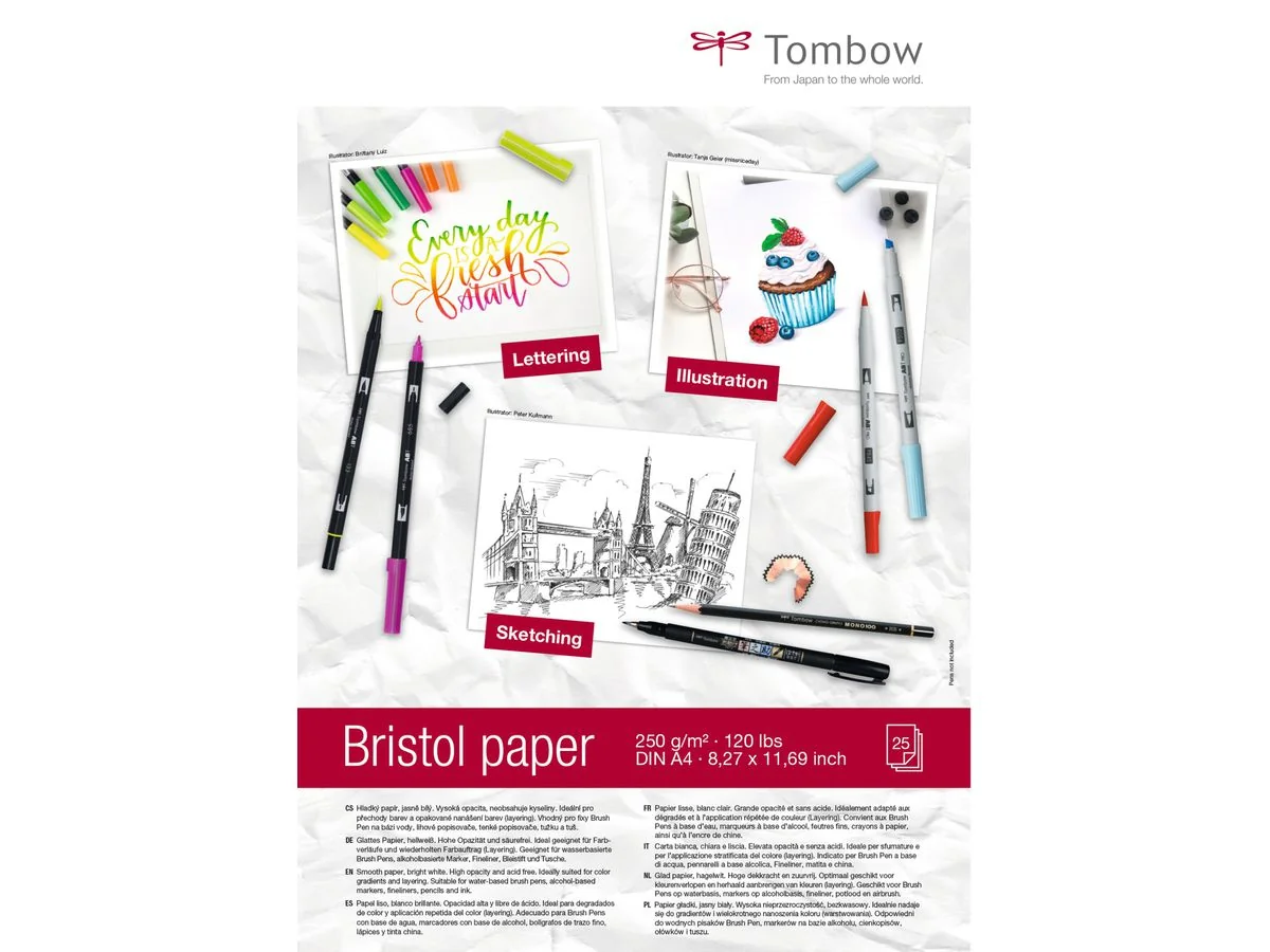 Tombow Zeichenblock "Bristol", DIN A4, blanko, 250 g/qm, hellweiß (EAN: 4003198950023)