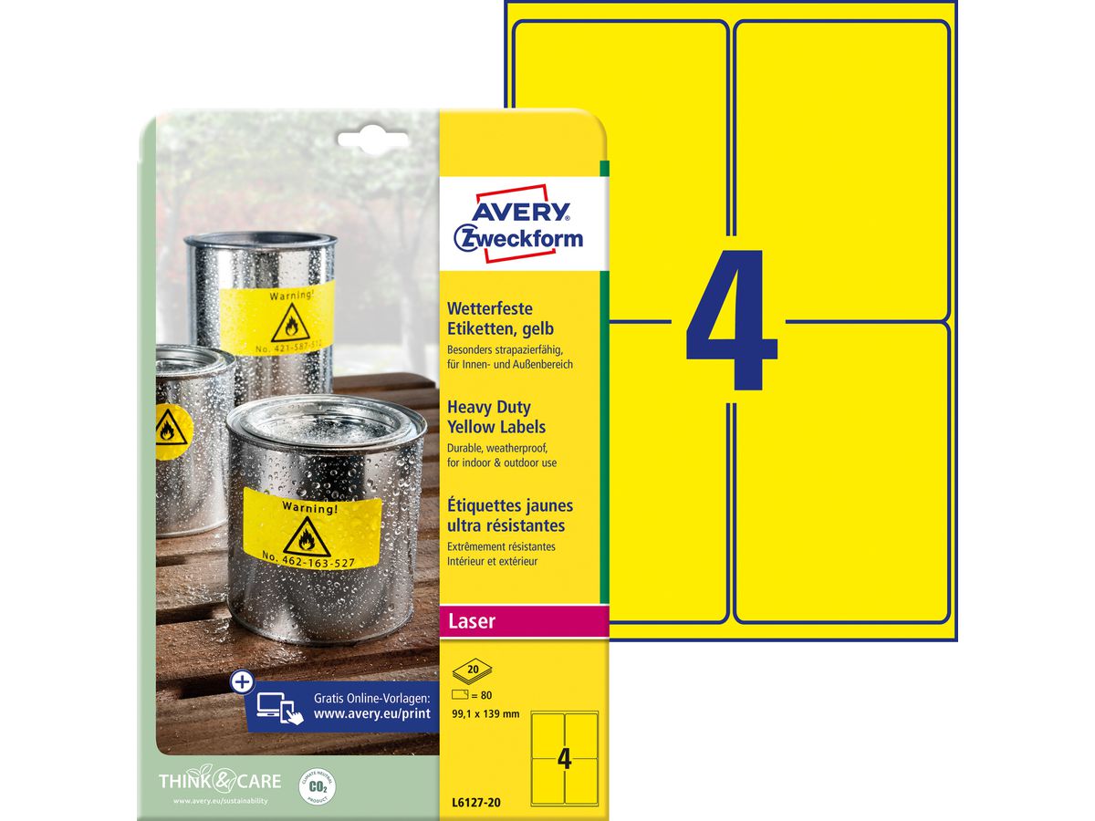 AVERY Zweckform Folien-Etiketten, 99,1 x 139,0 mm, gelb (EAN: 4004182048368)