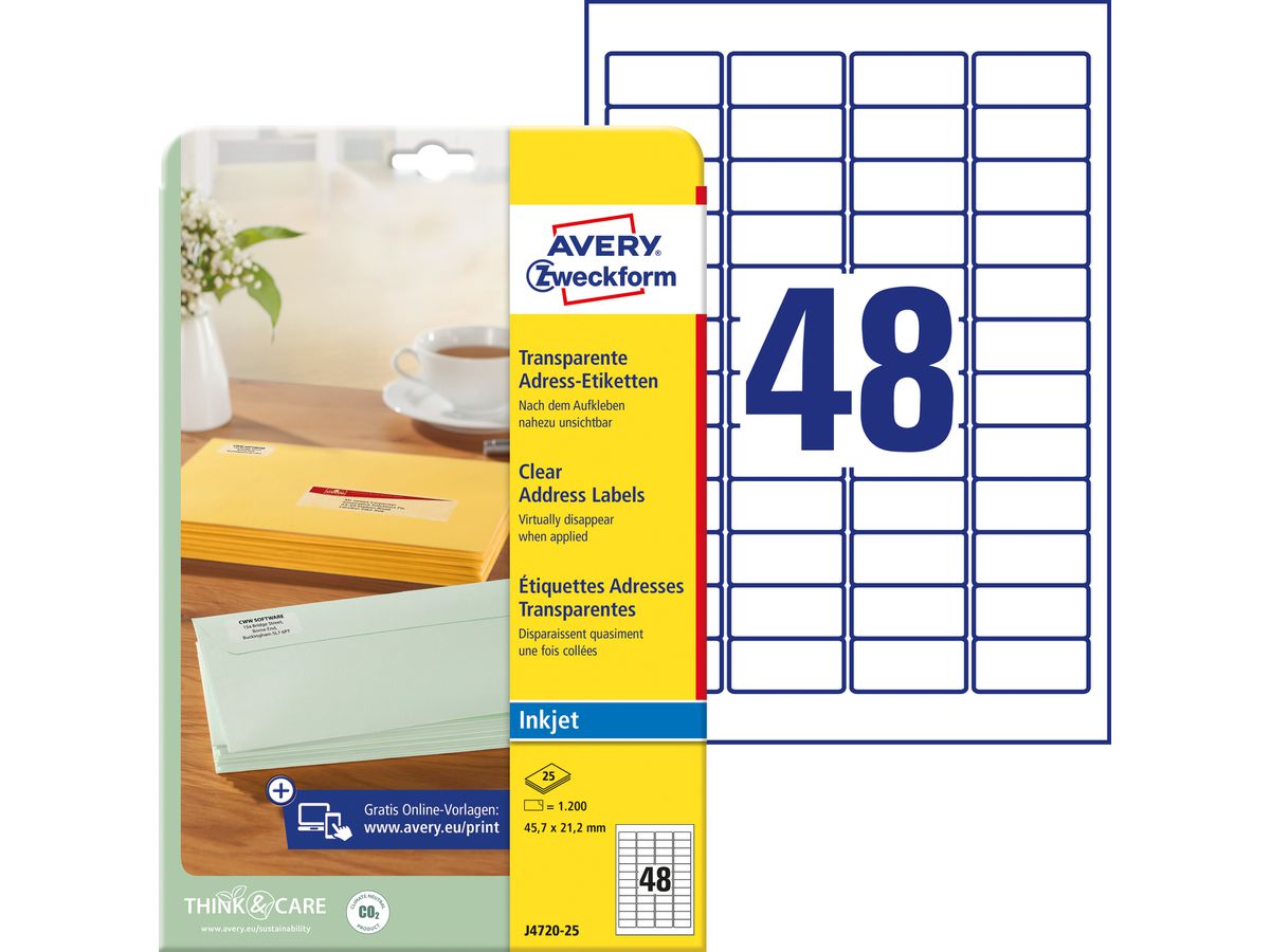 AVERY Zweckform Transparente Adress-Etiketten, 45,7 x 21,2mm (EAN: 4004182047200)