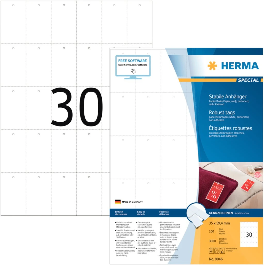 HERMA Warenanhänger SPECIAL, 35 x 59,4 mm, weiß (EAN: 4008705080460)