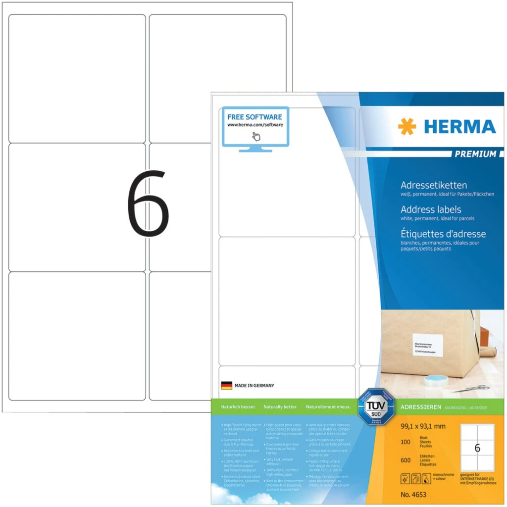 HERMA Universal-Etiketten PREMIUM, 99,1 x 93,1 mm, weiß (EAN: 4008705046534)