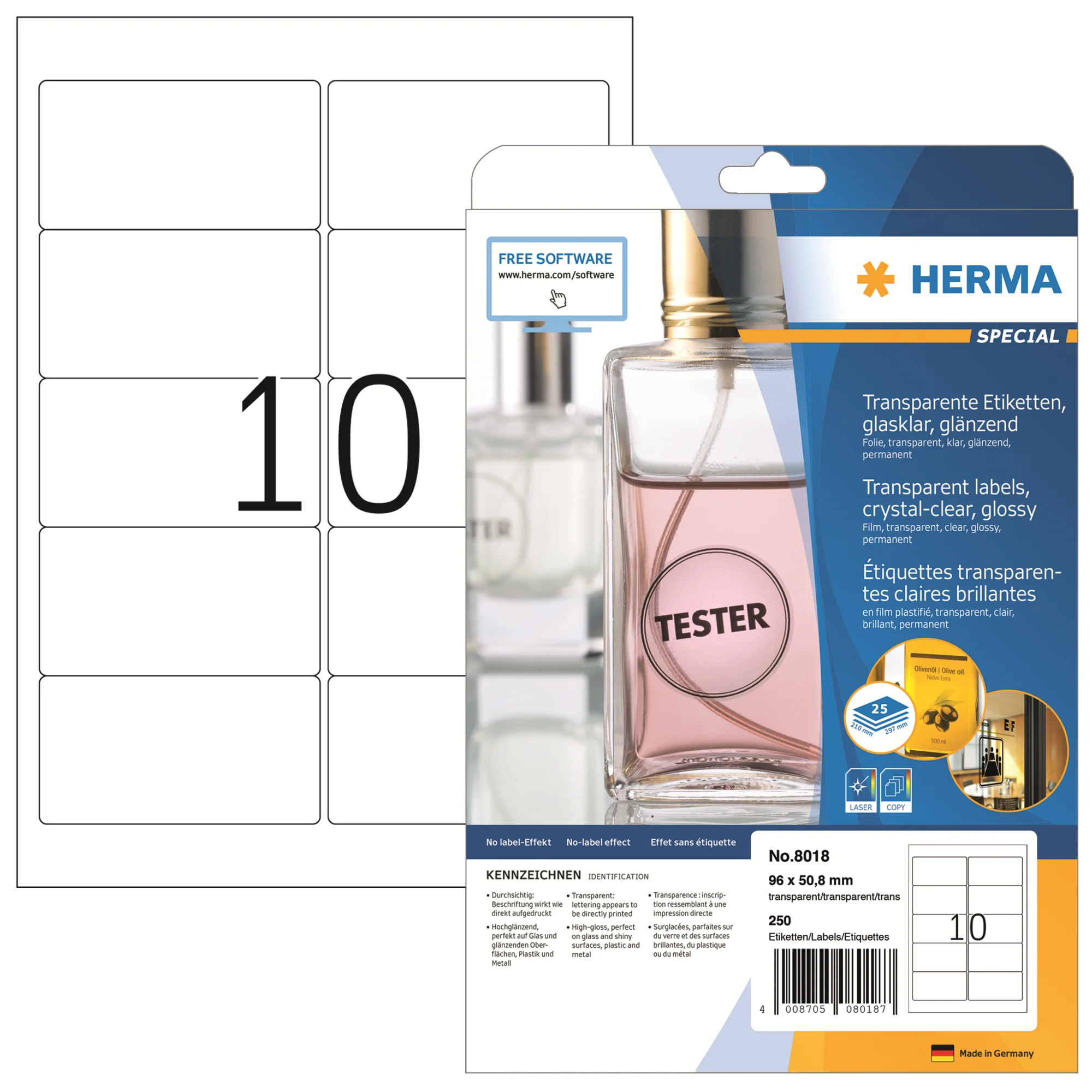 HERMA Transparente Folien-Etiketten SPECIAL, 96 x 50,8 mm, glasklar (EAN: 4008705080187)