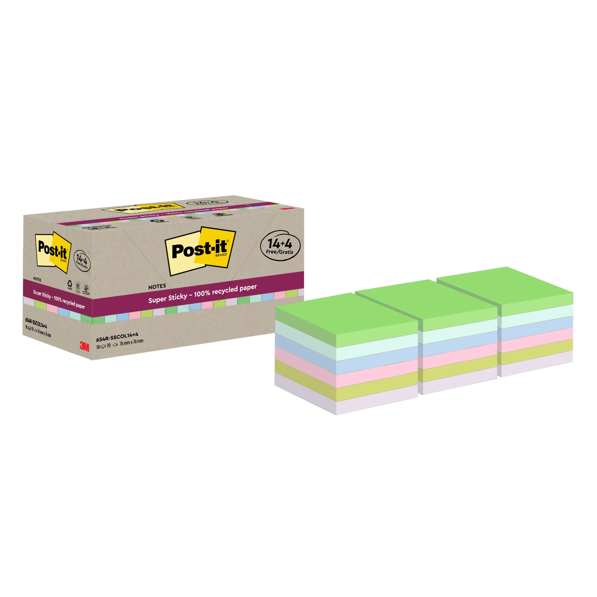 Post-it Haftnotizen super sticky Recycling notes, farbig (EAN: 4064035060923)