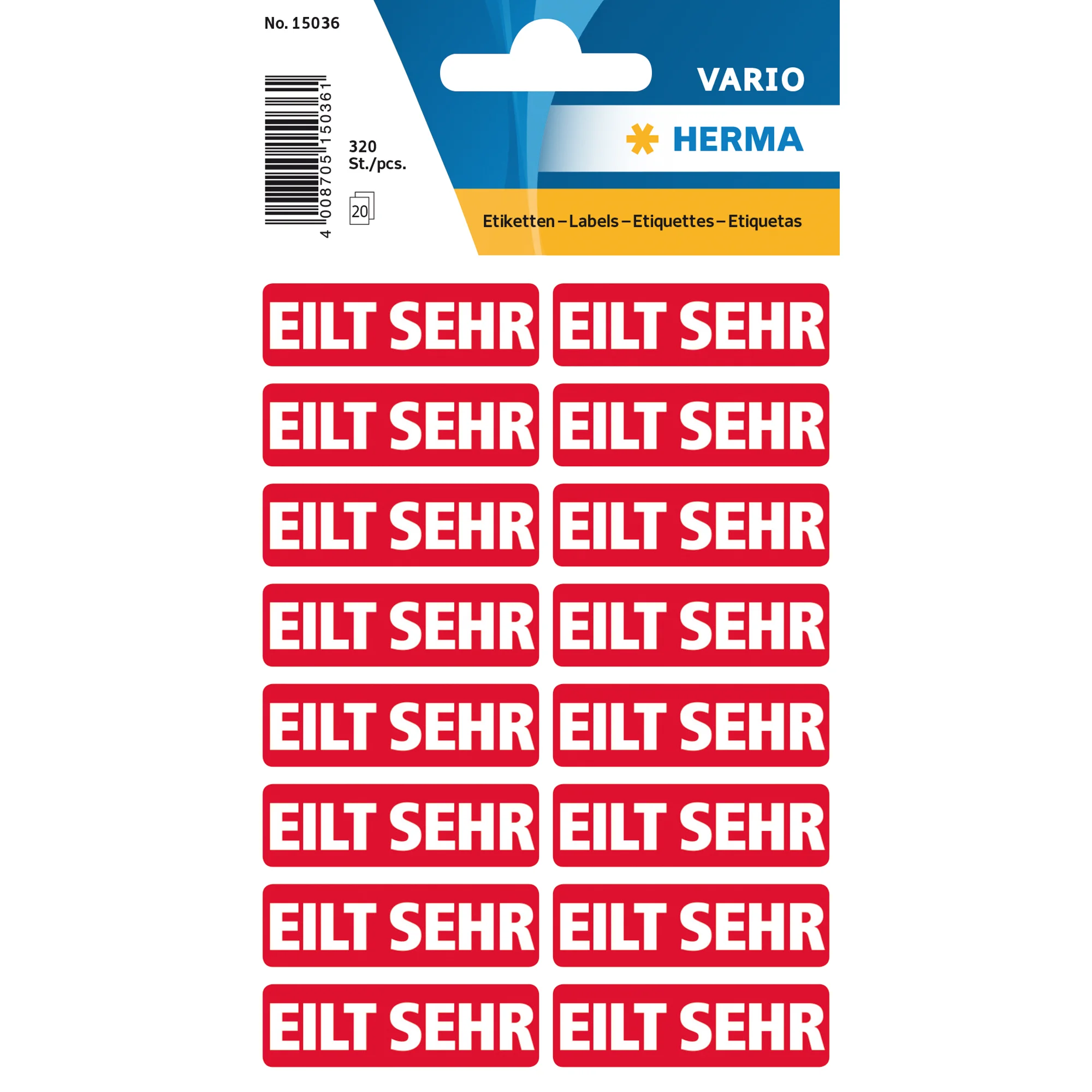 HERMA Textetiketten "EILT SEHR", 12 x 40 mm, rot / weiß (EAN: 4008705150361)
