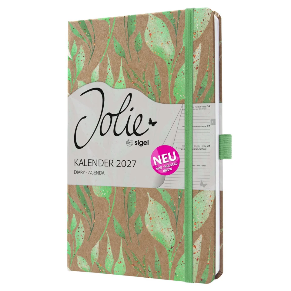 sigel Buchkalender Jolie Pure 2027 "Sparkle Leaves", A5 (EAN: 4004360763526)