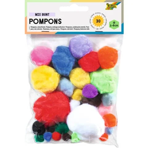 folia Pompons, 30 Stück, Größen und Farben sortiert (EAN: 4001868503098)