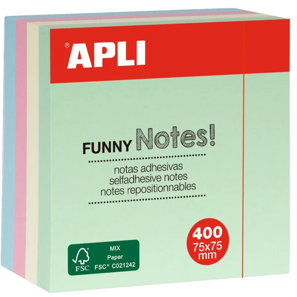 APLI Haftnotiz-Würfel "FUNNY Notes!", 75 x 75 mm, sortiert (EAN: 8410782109723)
