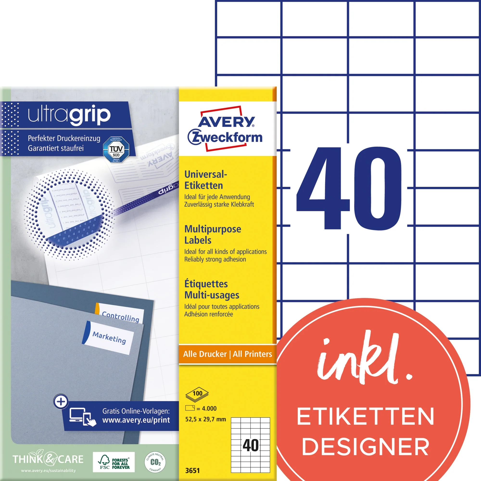 AVERY Zweckform Universal-Etiketten, 52,5 x 29,7 mm, weiß (EAN: 4004182036518)