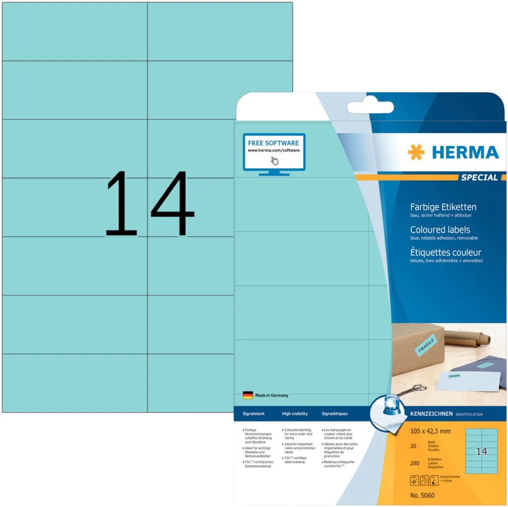HERMA Universal-Etiketten SPECIAL, 105 x 42,3 mm, blau (EAN: 4008705050609)