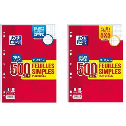 Oxford Feuilles simples perforées, A4, Seyès, MAXI PACK (EAN: 3020121072332)