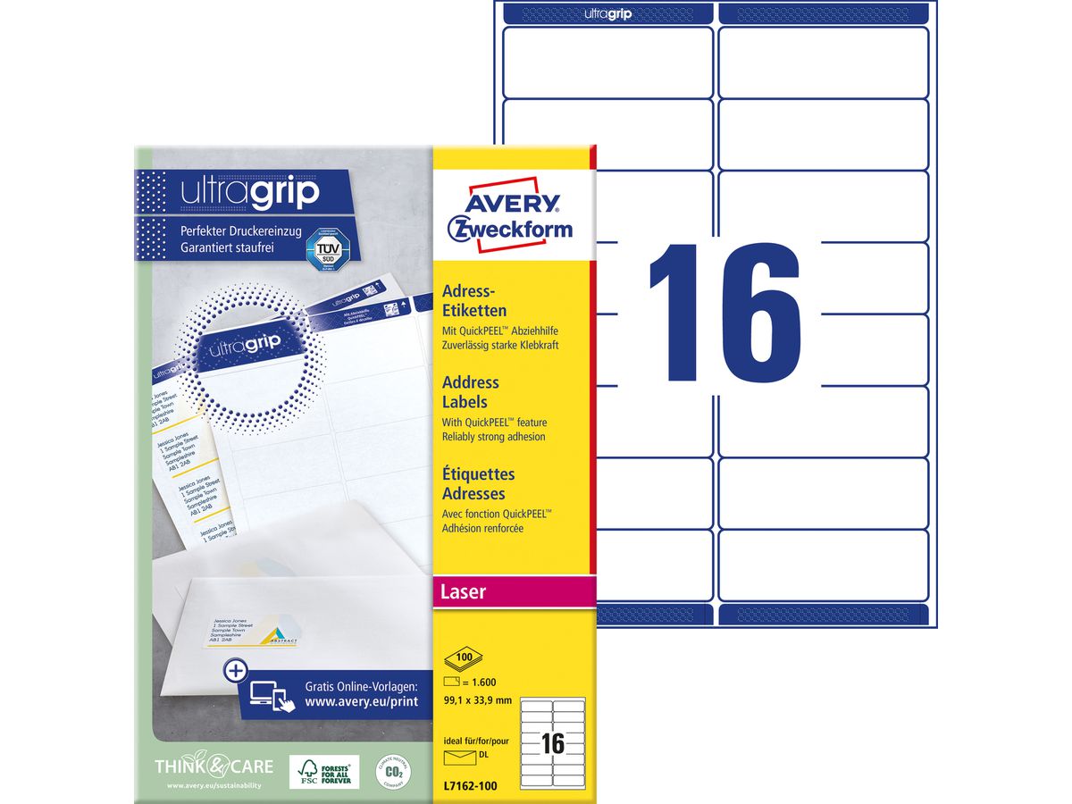 AVERY Zweckform QuickPEEL Adress-Etiketten, 99,1 x 33,9 mm (EAN: 4004182471623)