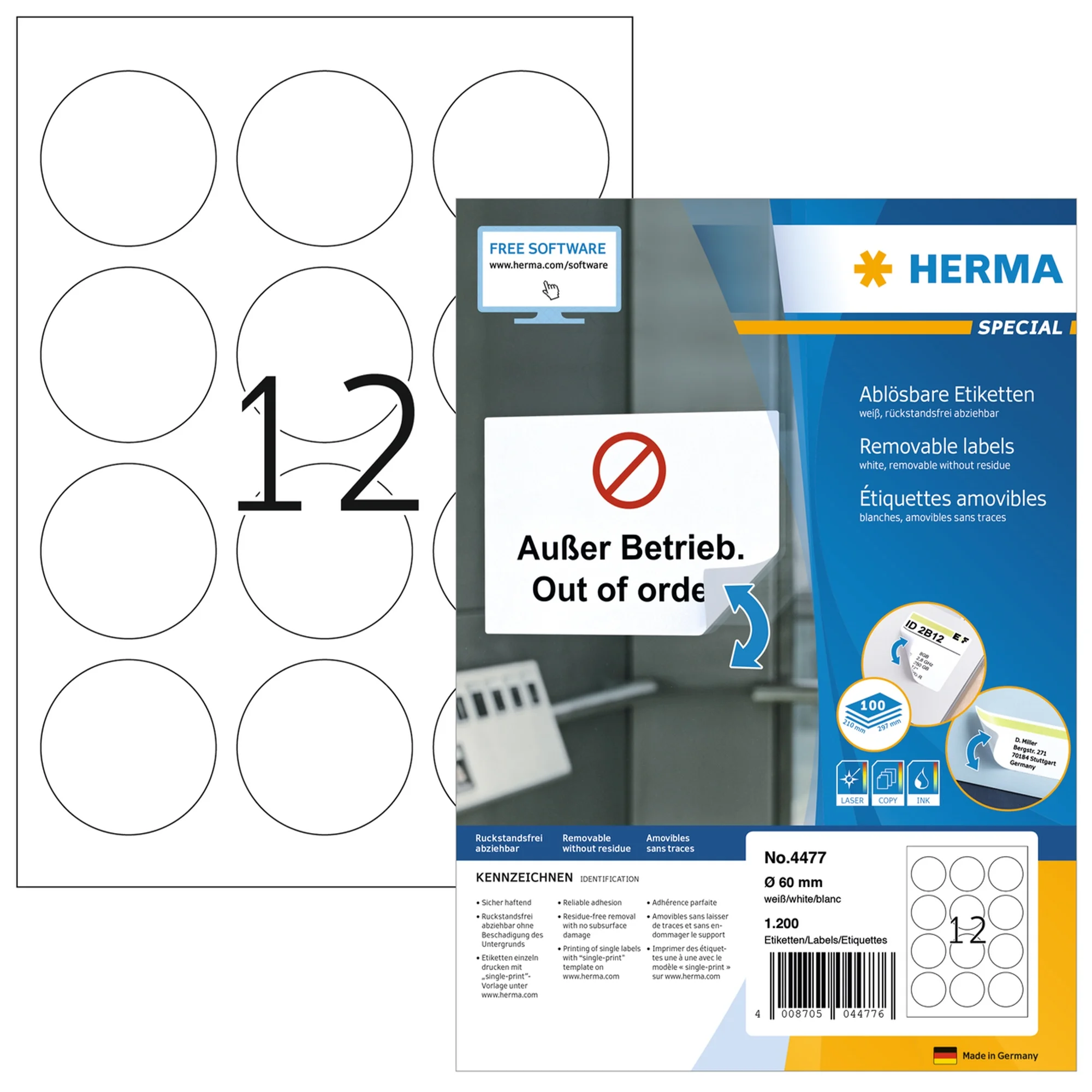 HERMA Universal-Etiketten SPECIAL, Durchmesser 60 mm, weiß (EAN: 4008705044776)