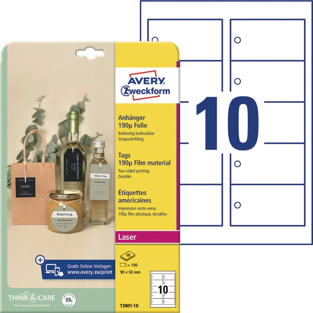 AVERY Zweckform Anhänger, Folie, matt, 90 x 50 mm, weiß (EAN: 4004182335369)