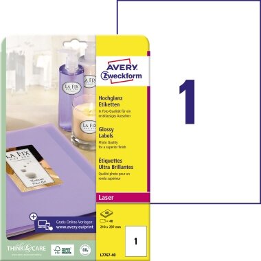 AVERY Zweckform Hochglanz-Foto-Etiketten, 210 x 297 mm, weiß (EAN: 4004182230251)